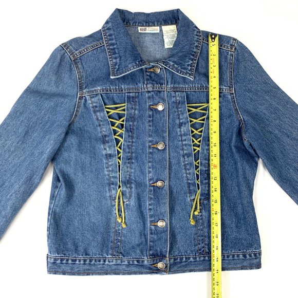 3/$25 Faded Glory Lace Up Denim Jean Jacket Lace-up Front Details Large - Picture 9 of 10